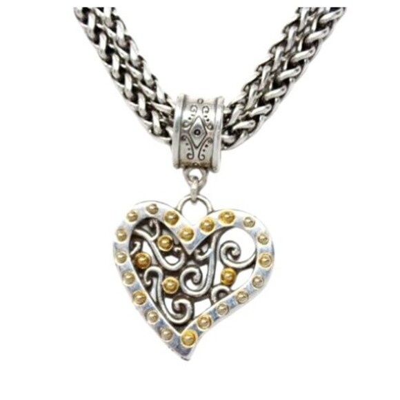 Brighton Gate of Love Studded Heart Pendant Necklace 2-Tone Gold Silver Retired - Picture 2 of 11